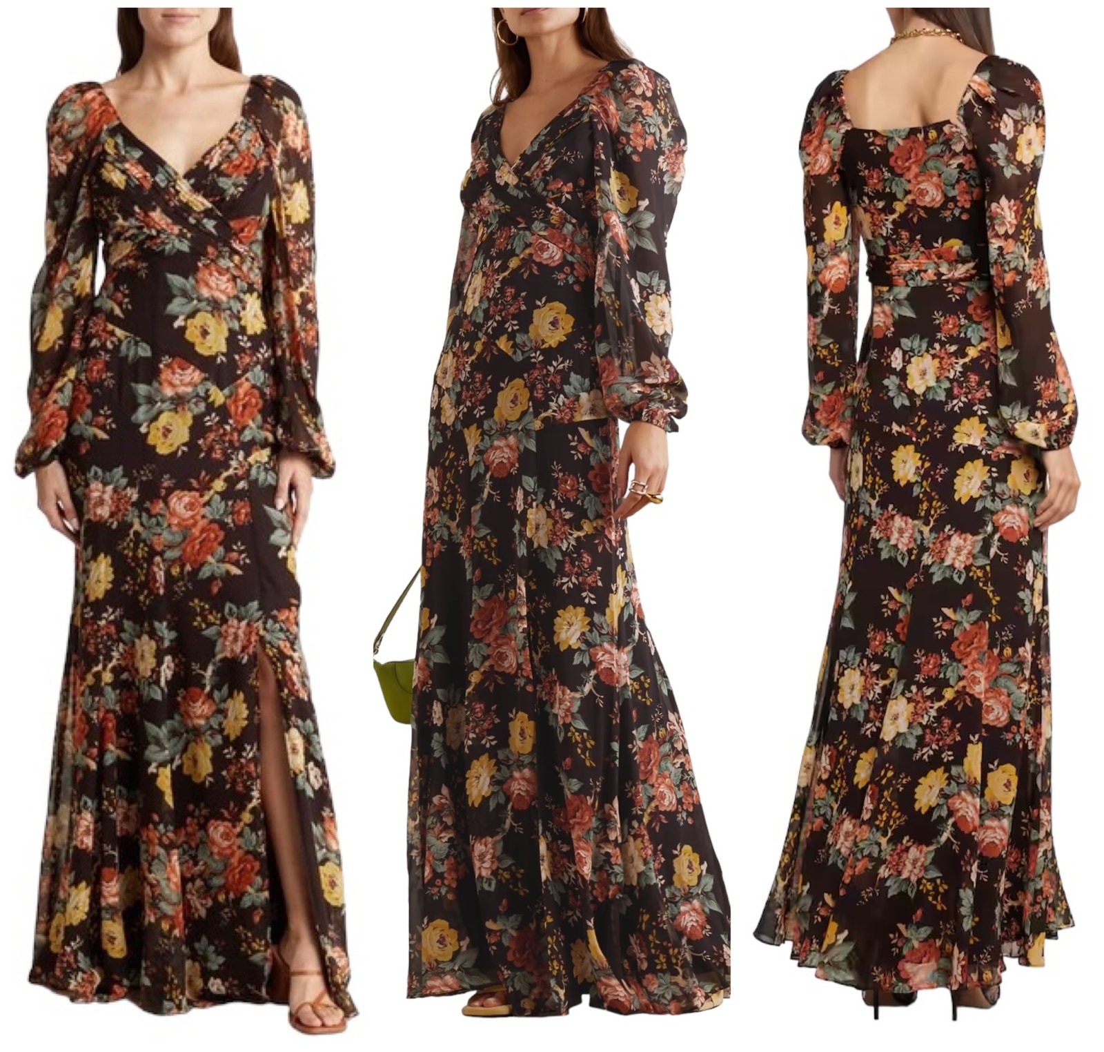 Veronica Beard Nwt Avani Floral Print Silk Maxi Dress Size 2 Chiffon Long Sleeve